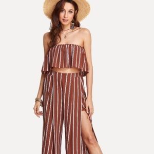 Striped red tube top pant set